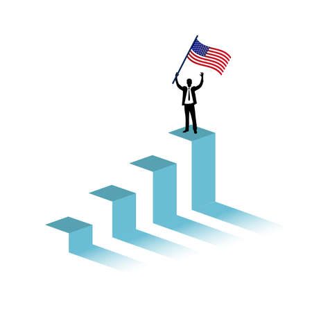 US flag graph and businessman illustration design graphic over a white backgroundのイラスト素材