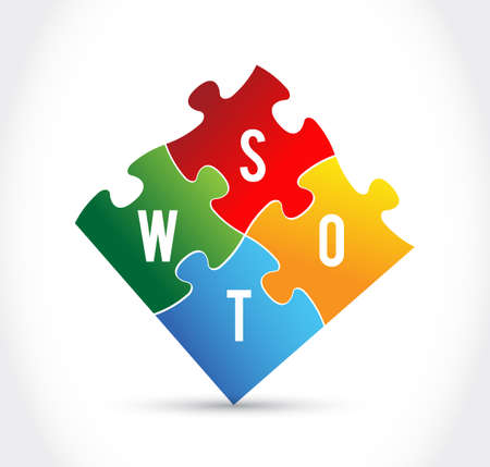 swot analysis color puzzle pieces illustration isolated over whiteのイラスト素材