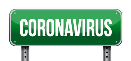 Coronavirus ahead warning sign isolated over a white backgroundのイラスト素材