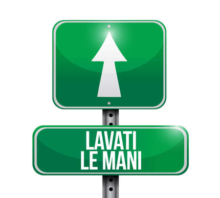 Wash your hands sign in italian illustration design isolated over whiteの写真素材