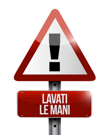 Wash your hands sign in italian illustration design isolated over whiteの写真素材