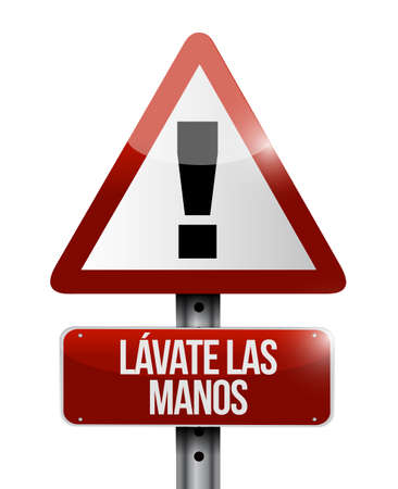 Wash your hands sign in spanish illustration design isolated over whiteの写真素材