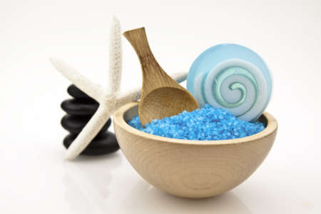 spa set with blue salt ,soap and spa rocksの写真素材