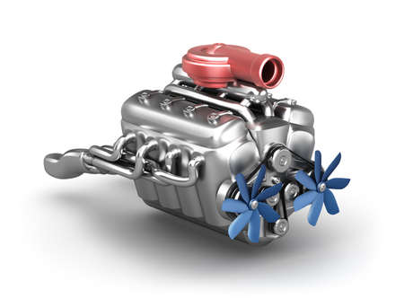 V8 engine with turbocharger over white  My own design 