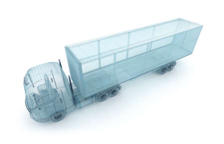 Truck with cargo container, wire modelの写真素材
