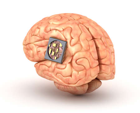 Human brain with computer chip