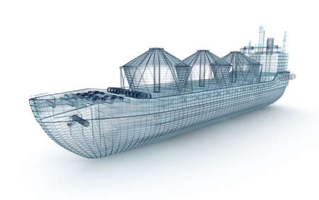 Oil tanker ship wire model isolated on white. My own design. 3D illustration.の写真素材