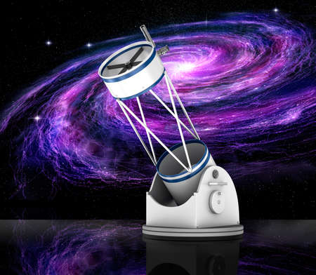 Dobson reflector telescope and galaxy, 3D illustrationの写真素材