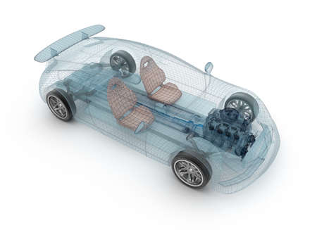 Transparent car design, wire model.3D illustration. My own car design.