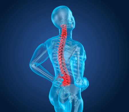 Spinal pain Attack, man suffering from spinal pain. 3D illustrationの写真素材