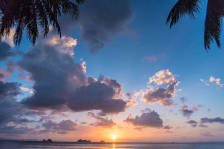 Beautiful sunset, tropical beach Samui, Thailand.