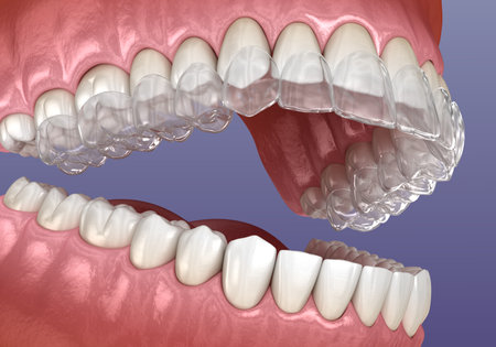 Invisalign braces or invisible retainer. Medically accurate dental 3D illustration