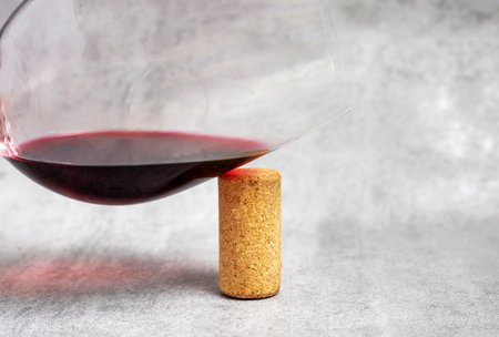 red wine in glass with brie cheese on edge,cork and crowscrewの写真素材