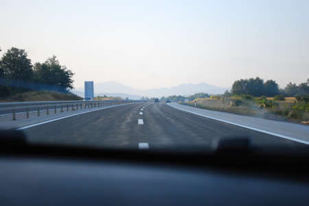 Low traffic on highway while travelling for vacation through Europeの写真素材