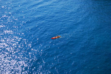 Riding tandem kayak. Double kayak on the sea. Adriatic Sea, Croatia, Europeのeditorial素材