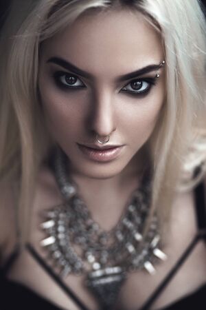 Hot sexy wet girl with tattoo in blackの写真素材