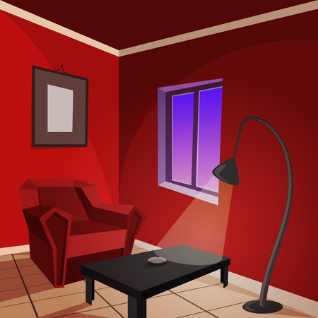 Vector illustration of a red chair and floor lamp with table  のイラスト素材
