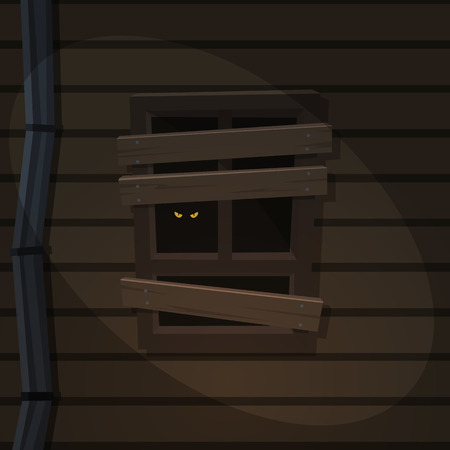 The abandoned old house with scary eyes on the window.のイラスト素材