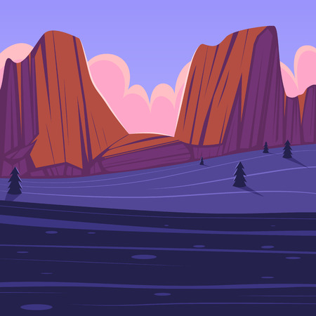 Cartoon mountain landscape, vector illustration.のイラスト素材