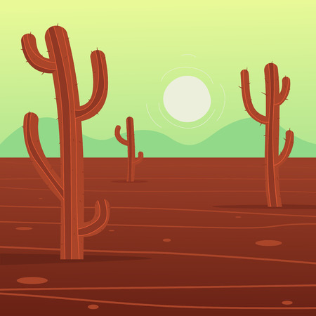 Desert cartoon landscape with cactus. illustration.のイラスト素材