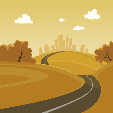 Cartoon illustration of the road to the city.のイラスト素材