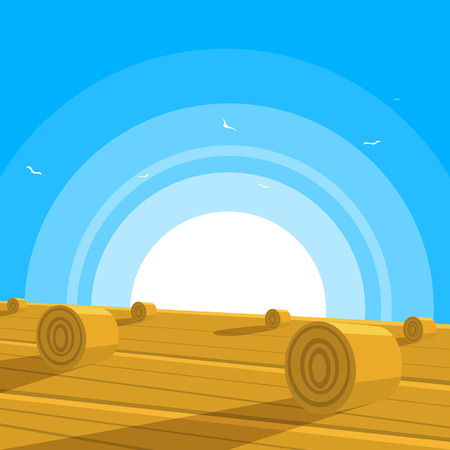 Field with bales of hayのイラスト素材