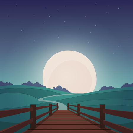 The wooden bridge - Night landscapeのイラスト素材