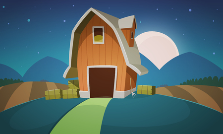 Night Farm Landscapeのイラスト素材