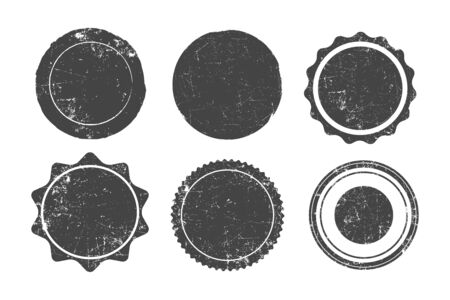 Set of six round grunge stamps, badges and banners, vector illustration.のイラスト素材