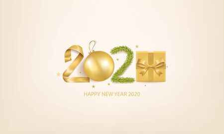 Happy New Year 2020 background with Christmas decoration and gift box.のイラスト素材