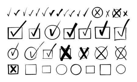 Set of hand drawn check signs with check box and markers.のイラスト素材