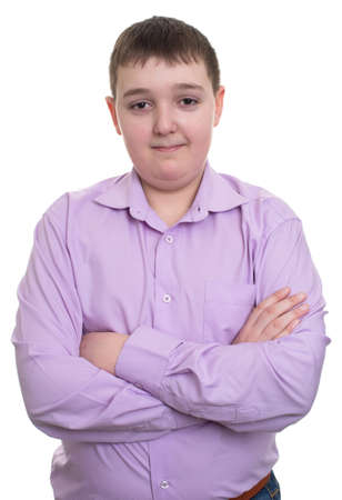 portrait of a fat boy isolatedの写真素材