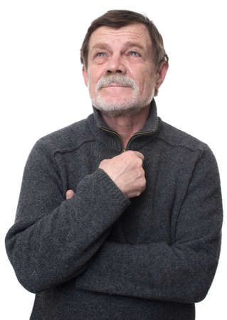 Handsome elderly man with gray beard thoughtful isolated over white backgroundの写真素材