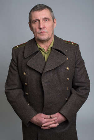 portrait of Russian military officer in greatcoatの写真素材