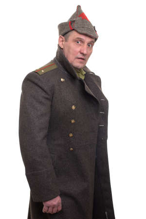 portrait of Russian military officer in greatcoatの写真素材