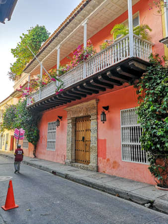 Street seller in streets of Cartagena, Colombiaの写真素材