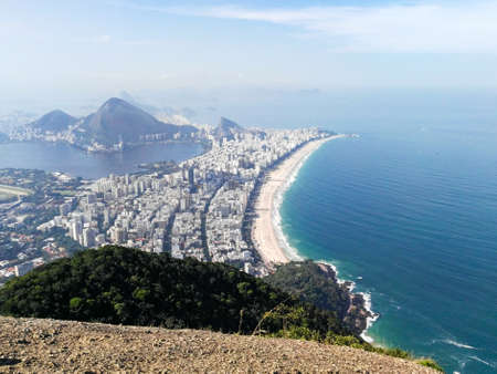 View on Ipanema beach - Trilha Dois Irmaos, Rio de Janeiro, Brazilの写真素材