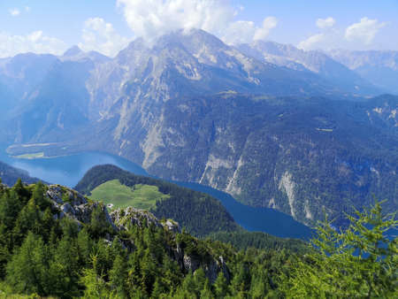 KÃ¶nigssee lake: view from the Jenner mountain - Berchtesgaden Alps, Germanyの写真素材