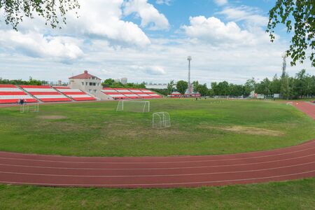 June 03, 2016: Photo of people running in the stadium Spartak. Chebocsary. Russiaのeditorial素材