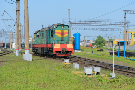 locomotive at a railway station in the summerの写真素材