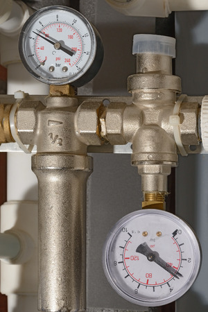 two pressure gauges to indicate pressure polypropylene tubesの写真素材