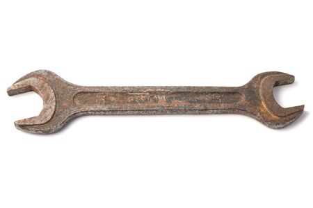 Old rusty wrench on the white backgroundの写真素材