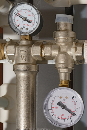 two pressure gauges to indicate pressure polypropylene tubesの写真素材
