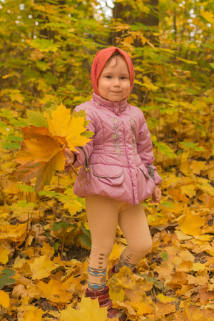girl on a background autumn forestの写真素材