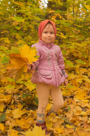 girl on a background autumn forestの写真素材