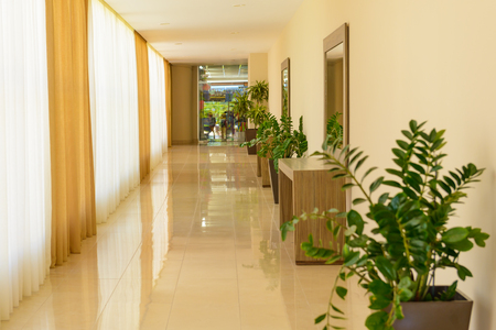 deserted lobby of a modern building in beige tonesのeditorial素材