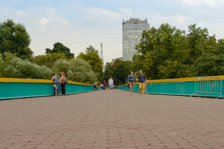 August 12, 2013: City street with pedestrians. Moscow. Russia.のeditorial素材
