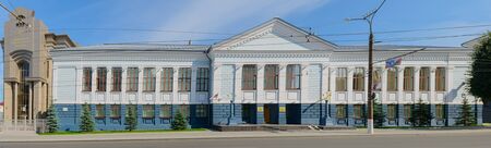 August 23, 2019: Photo of the facade of the building of the National Bank of the Chuvash Republic. Cheboksary. Russia.のeditorial素材