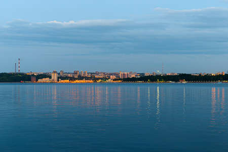 June 23, 2019: View of the city of Cheboksary from the opposite bank of the Volga River. Cheboksary. Russia.のeditorial素材