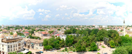 July 8, 2021: Top view of the streets of the city of Yevpatoria on a summer day. Yevpatoria. Crimea. Russia.のeditorial素材